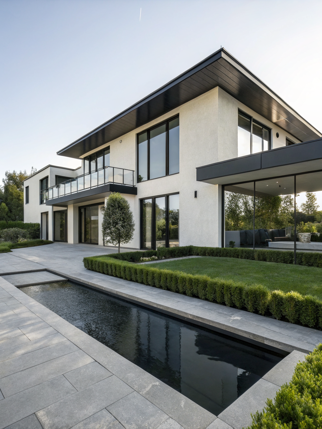 Modern architectural detail of a high-end Florida estate at dusk